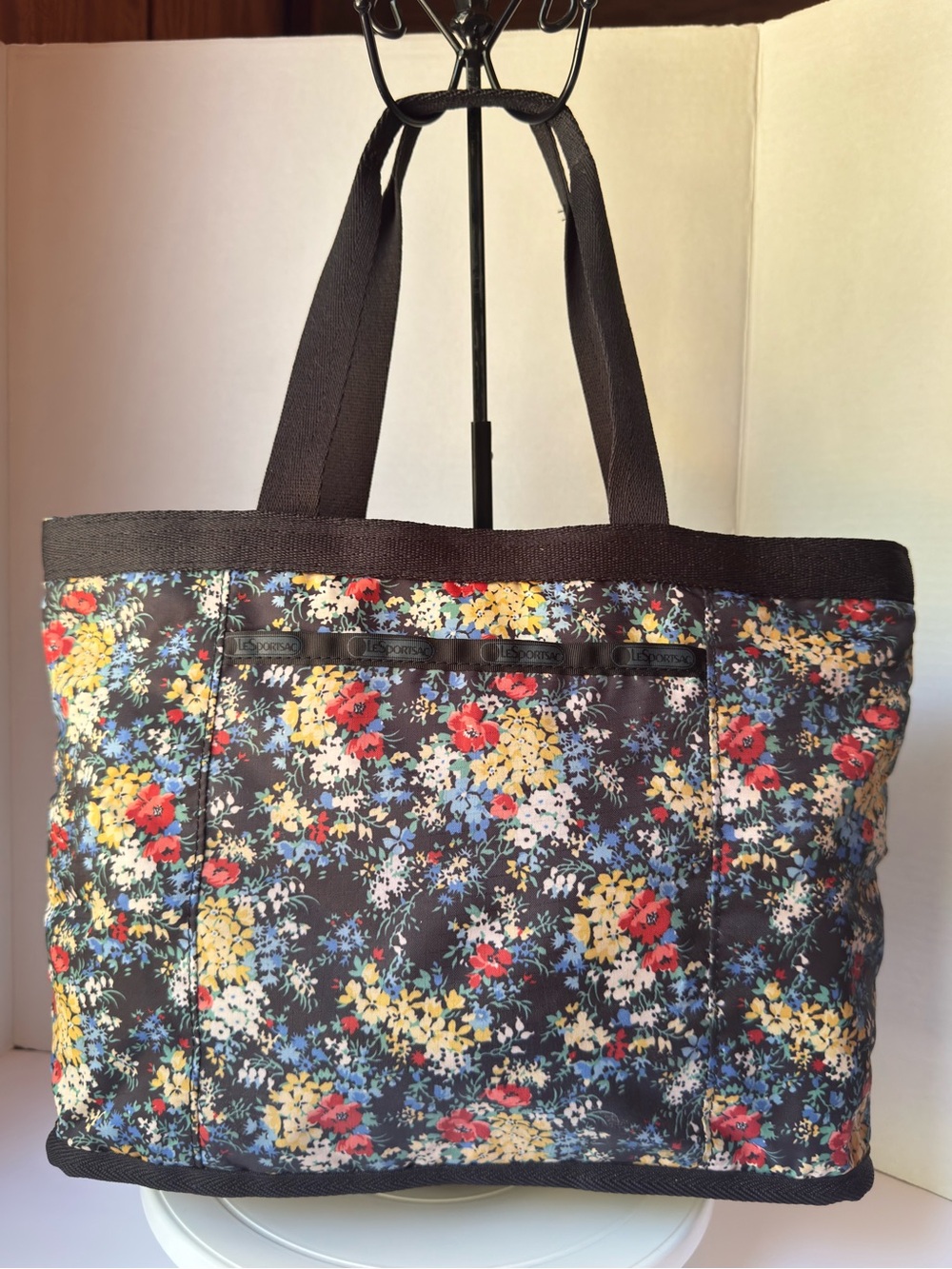 LeSportsac Black Multi Floral Nylon Tote